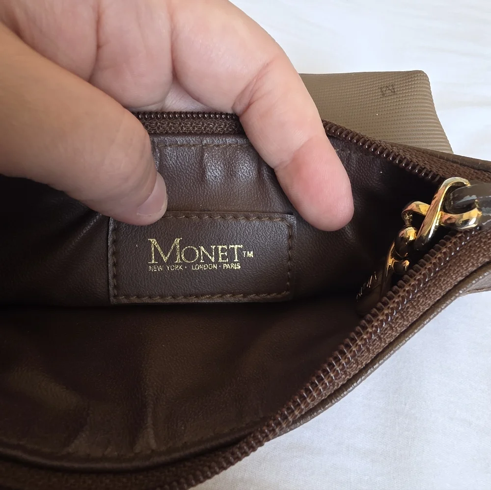 Monet Tan and Brown Vintage Style Textured Make Up Pouch